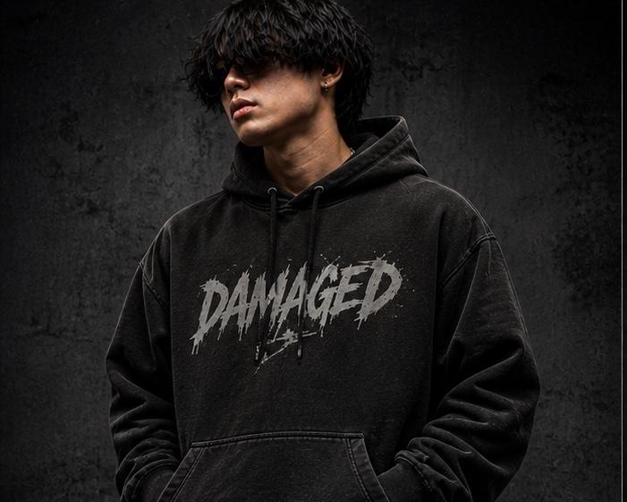 Damaged Hoodie ash smoke oversized streetwear pullover